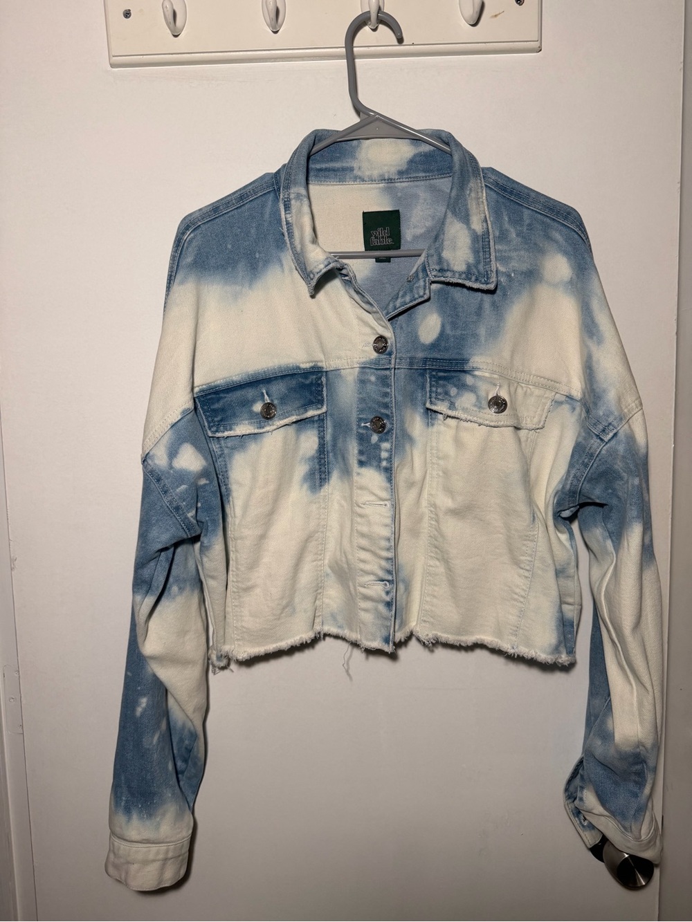 wild fable Blue & White Tie-Dye Cropped Denim Jacket